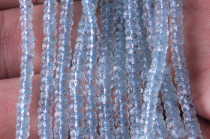 Blue Aquamarine 3.5mm Faceted Rondelles
