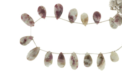 White and Red Ruby Zoisite 20x8mm Faceted Pear Shaped Briolettes