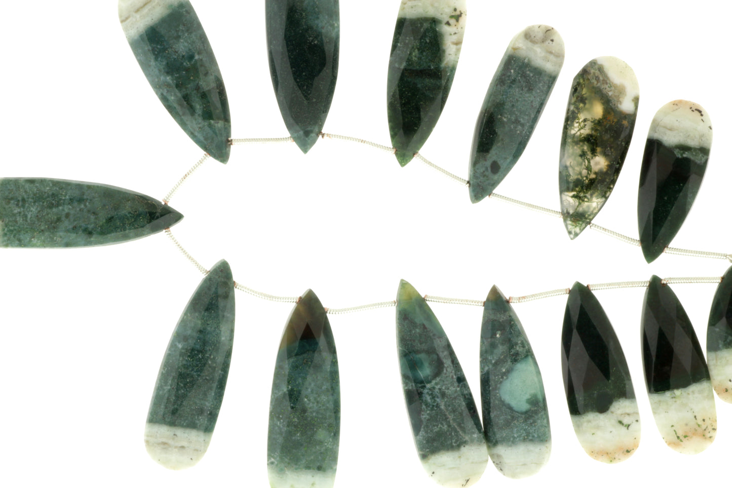 Green Moss Agate 30x12mm Faceted Pear Shaped Briolettes