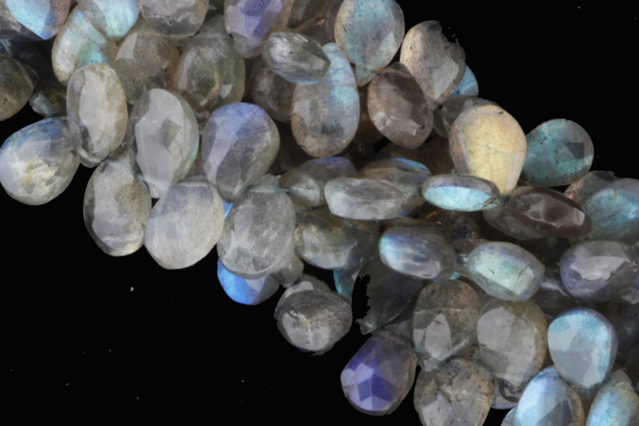 Blue Labradorite 8x6mm Faceted Pear Shaped Briolettes