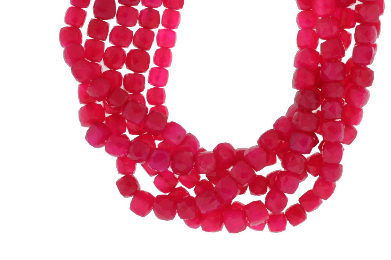 Light Hot Pink Chalcedony 7mm Faceted Cubes