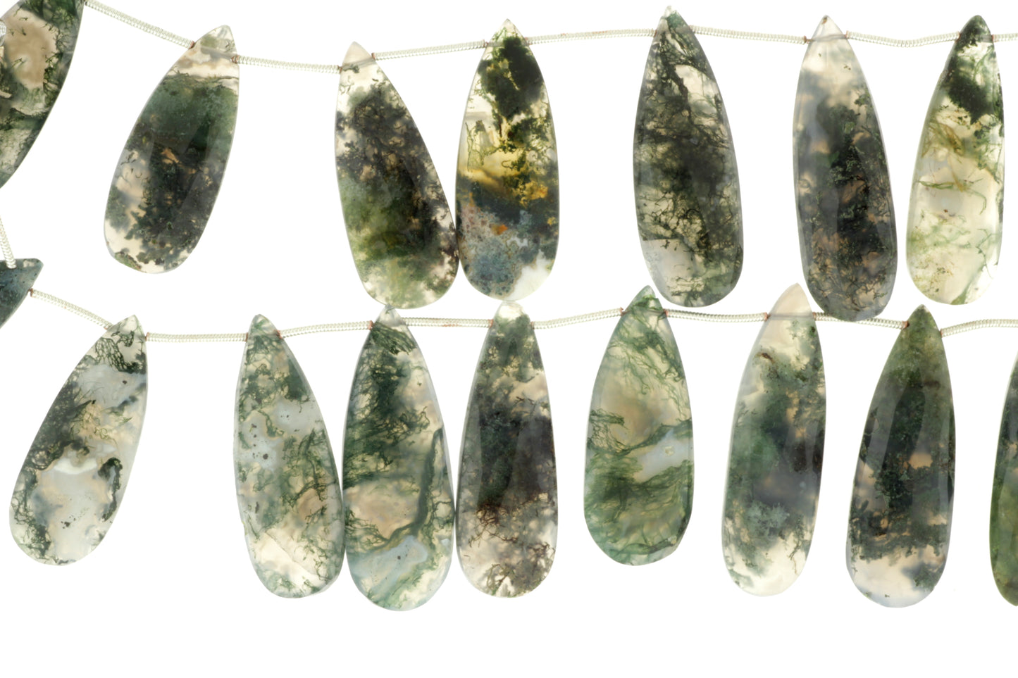 Green Moss Agate 28x12mm Faceted Pear Shaped Briolettes