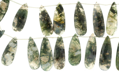 Green Moss Agate 28x12mm Faceted Pear Shaped Briolettes