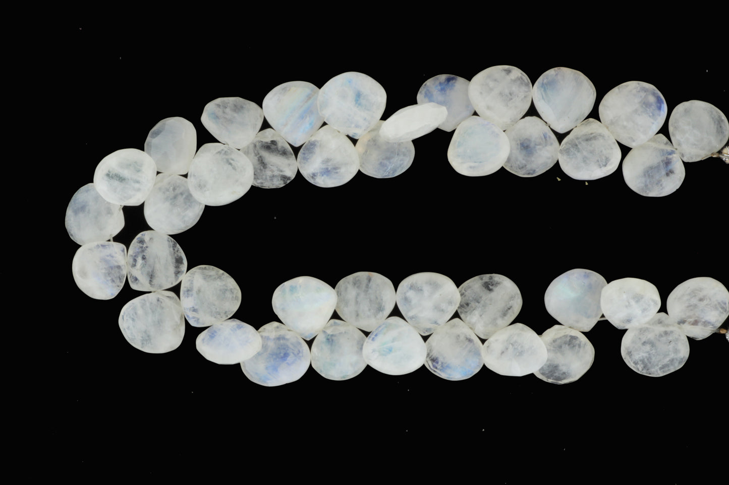 Blue Rainbow Moonstone 11mm Faceted Heart Shaped Briolettes