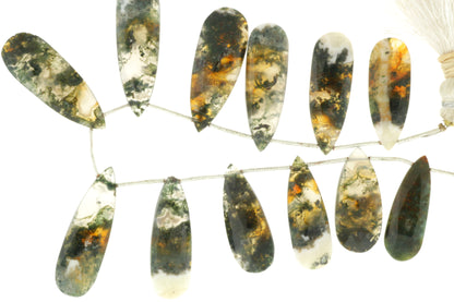 Green Moss Agate 30x12mm Faceted Pear Shaped Briolettes