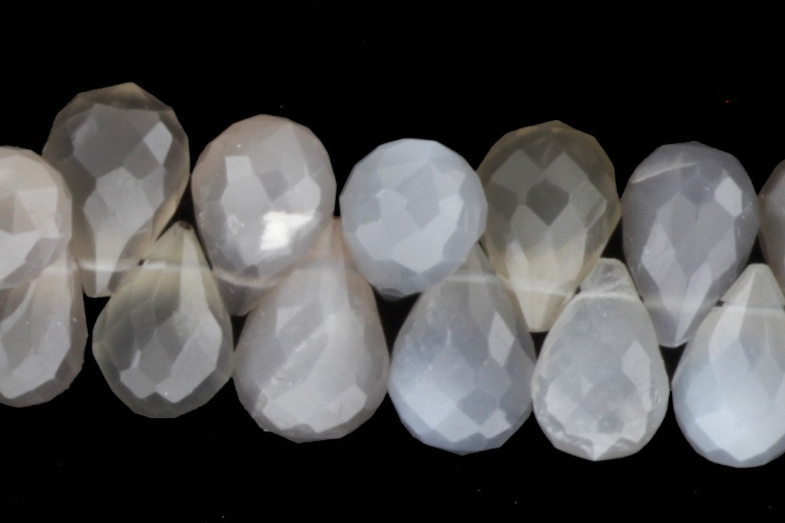 Gray Moonstone 10x7mm Faceted Teardrop Briolettes