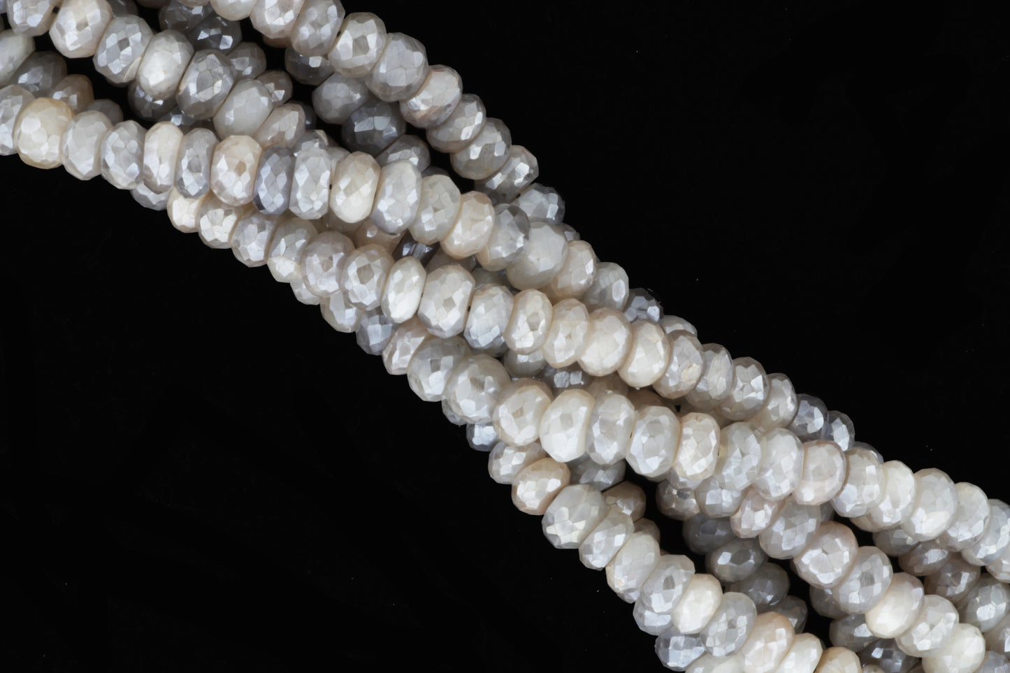 Coated Gray Moonstone 8mm Faceted Rondelles