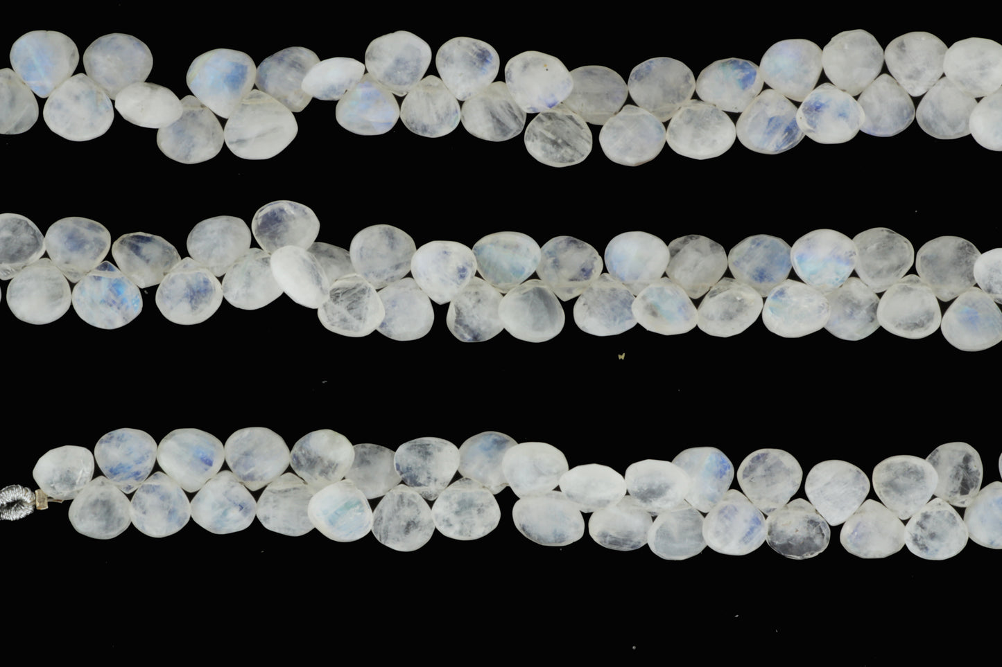 Blue Rainbow Moonstone 9mm Faceted Heart Shaped Briolettes