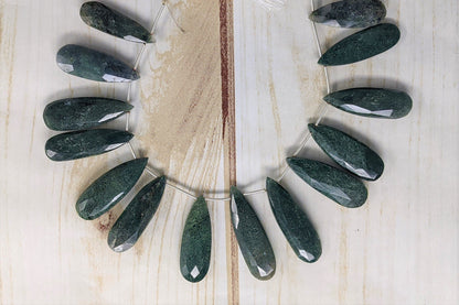 Green Moss Agate 25x12mm Faceted Pear Shaped Briolettes