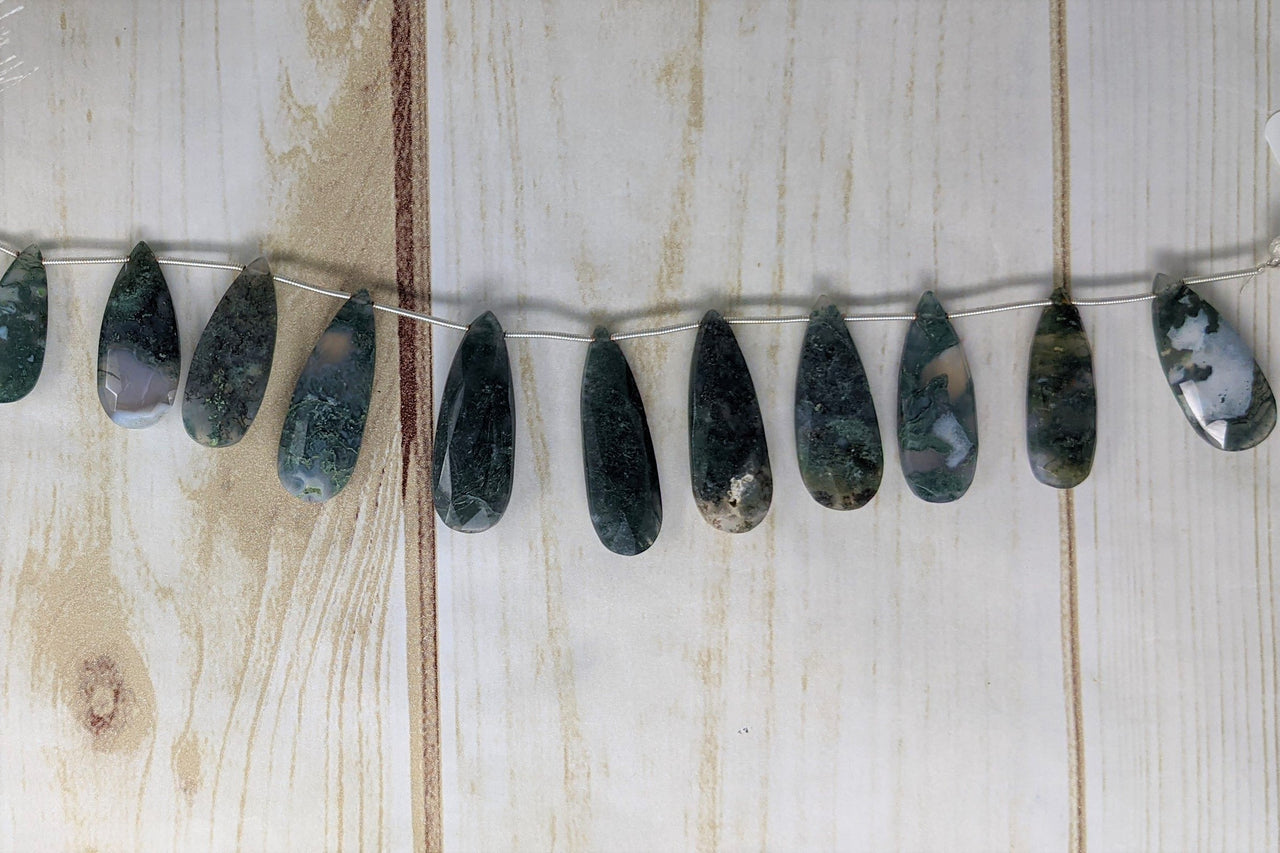 Green Moss Agate 25x12mm Faceted Pear Shaped Briolettes