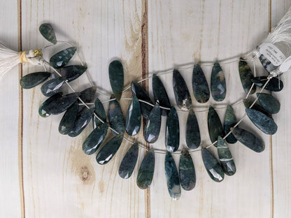 Green Moss Agate 25x12mm Faceted Pear Shaped Briolettes