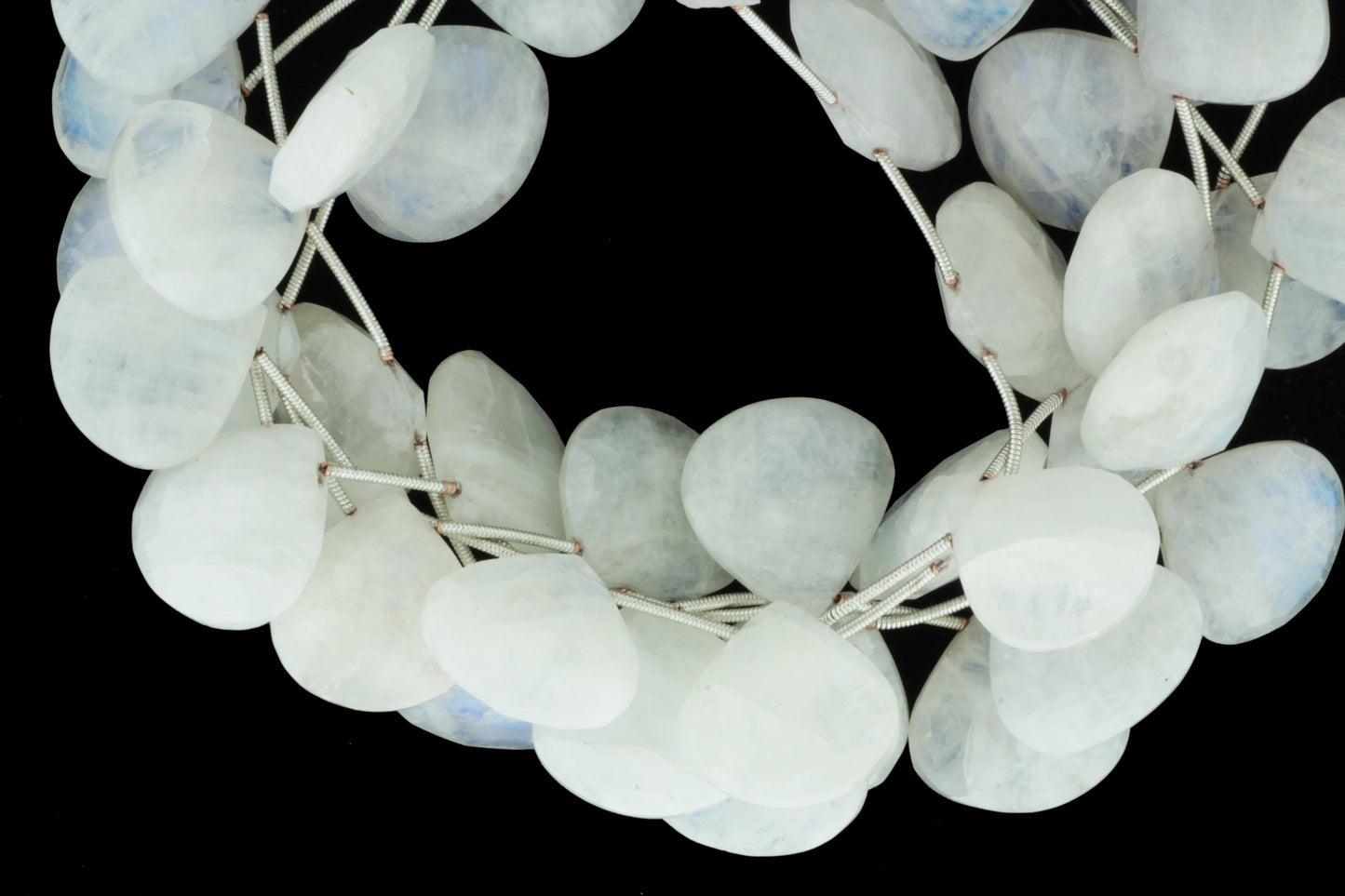Blue Rainbow Moonstone 15mm Faceted Heart Shaped Briolettes