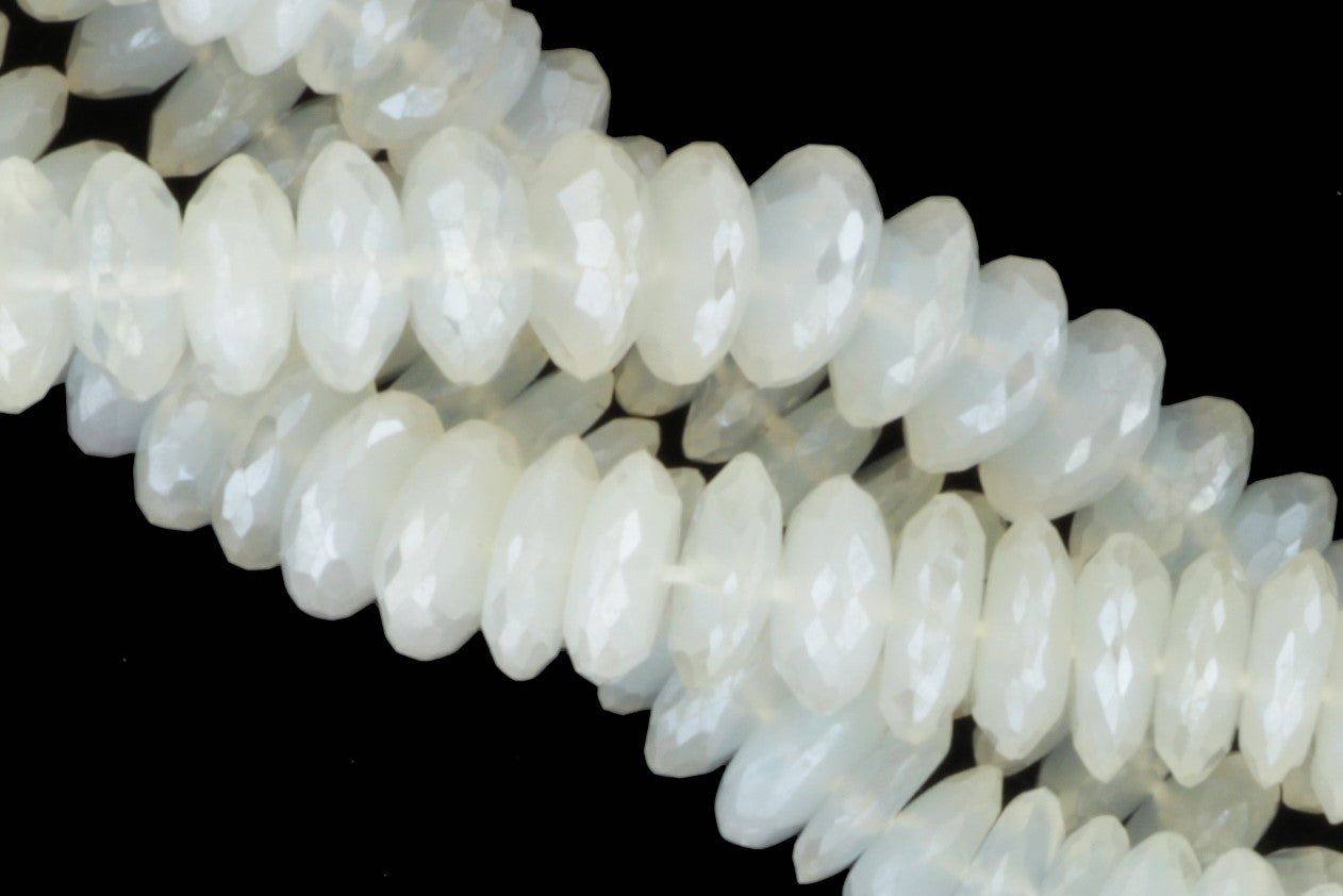 Coated White Moonstone 8mm German Cut Faceted Rondelles