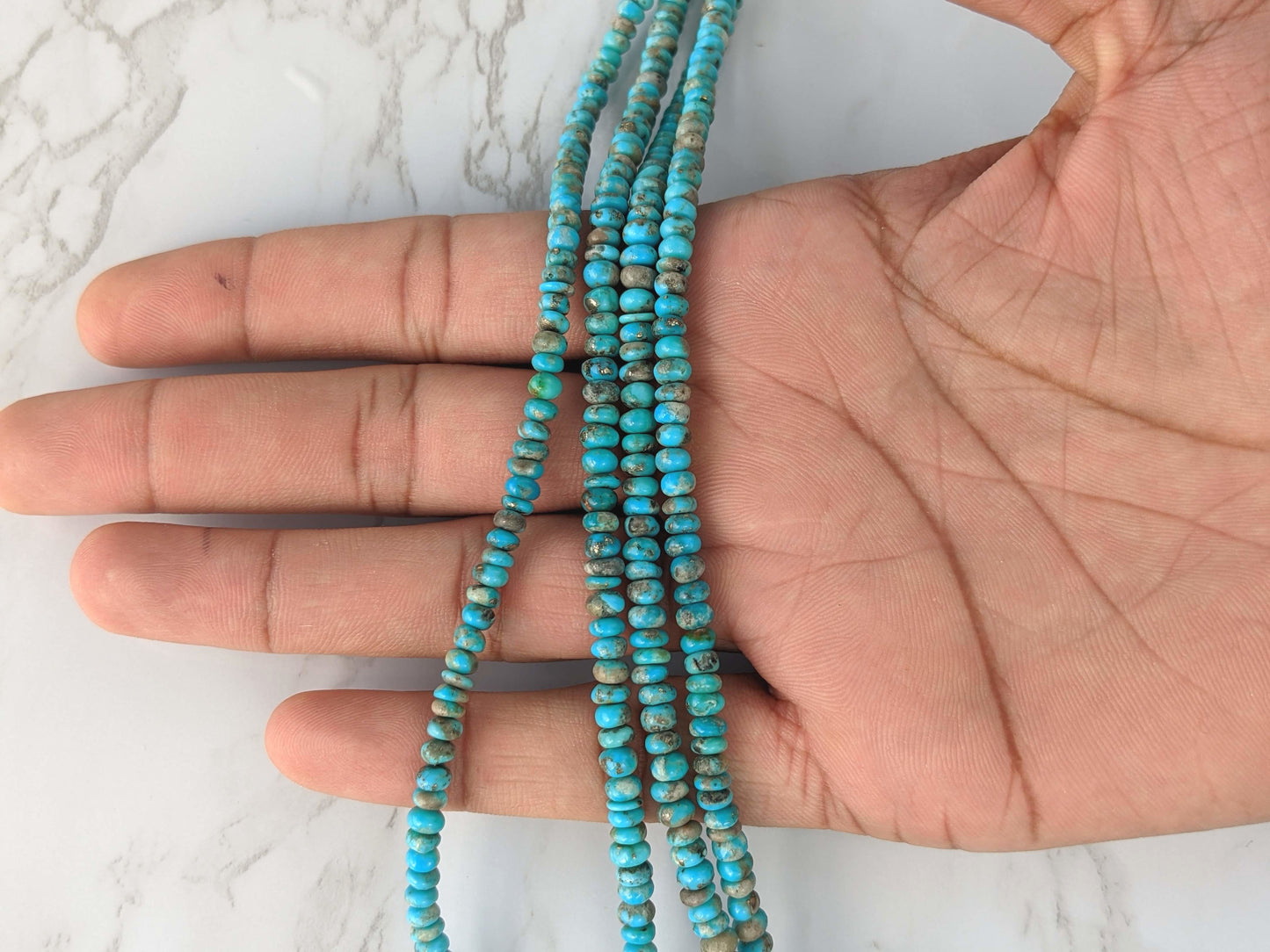 Natural Blue and Black Turquoise 4.5mm Smooth Rondelles