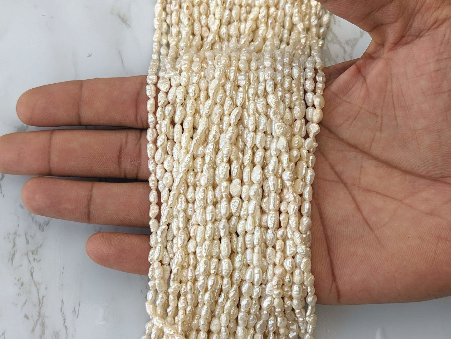 White Freshwater Pearl 6x4mm Biwa Sticks