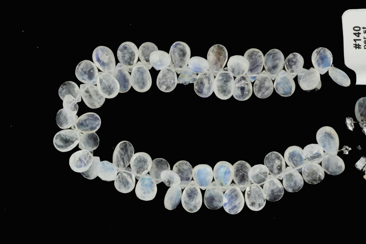 Blue Rainbow Moonstone 10x7mm Faceted Pear Shaped Briolettes