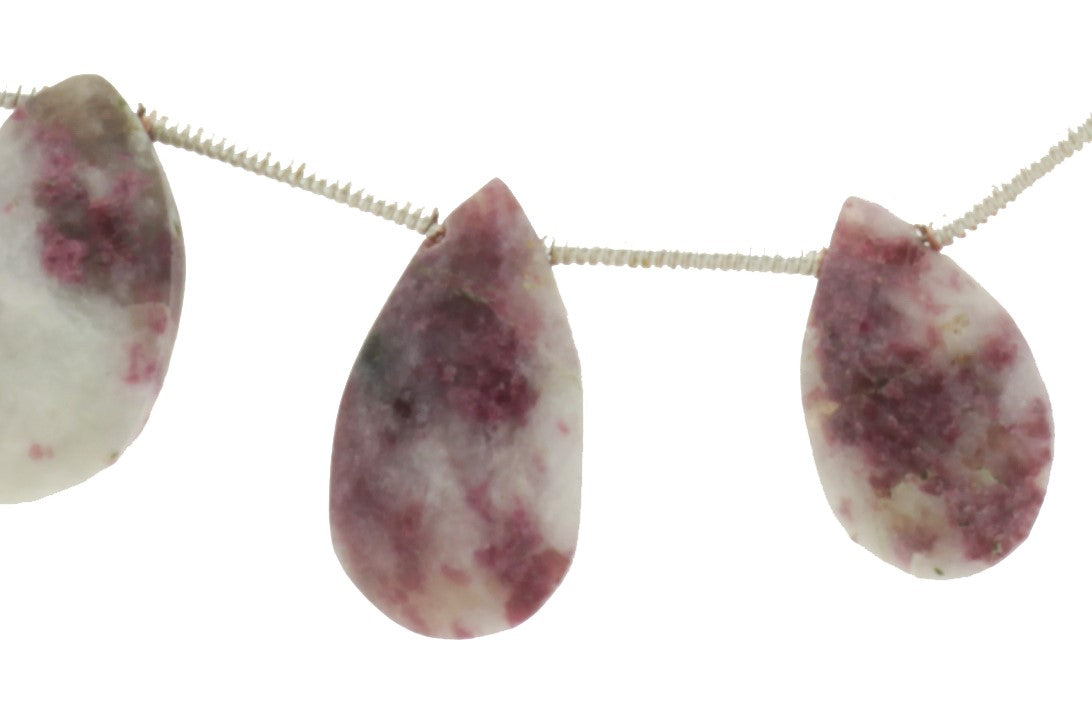 White and Red Ruby Zoisite 20x8mm Faceted Pear Shaped Briolettes