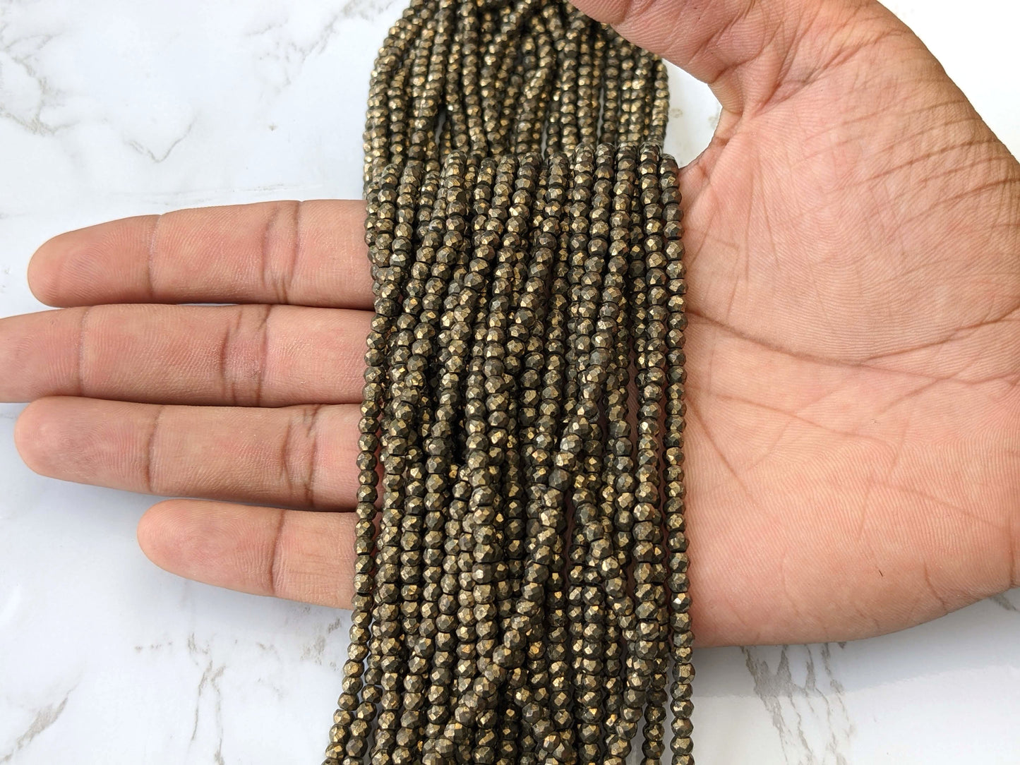 Natural Pyrite 4mm Faceted Rondelles