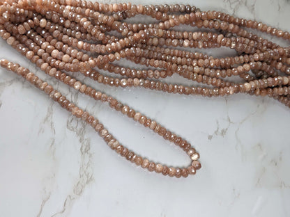 Coated Peach Moonstone 6mm Faceted Rondelles