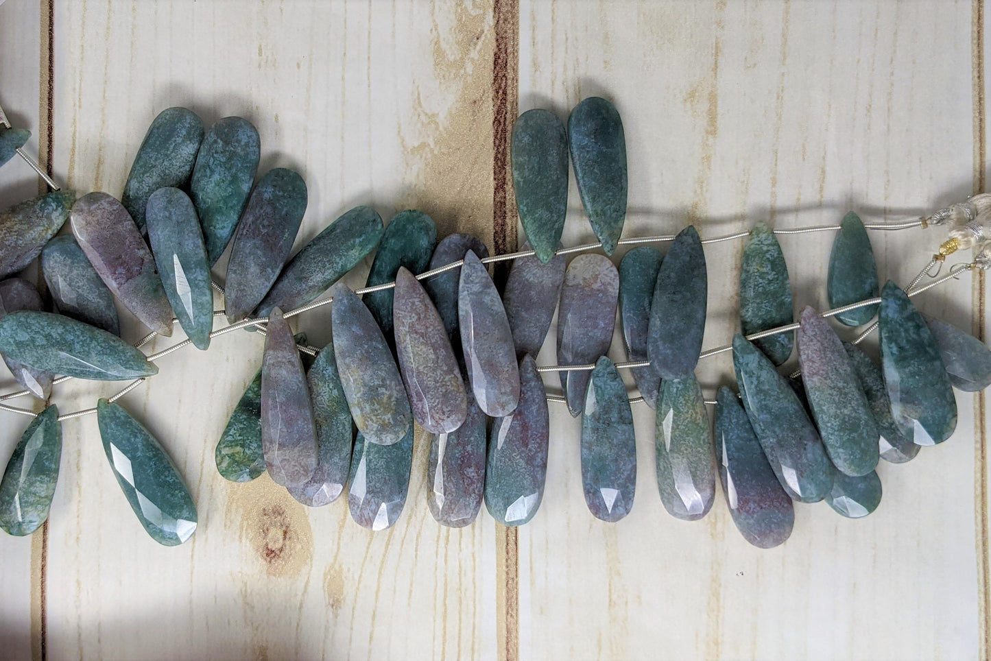 Green and Red Ruby Zoisite 30x10mm Faceted Pear Shaped Briolettes