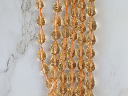 Yellow Citrine 8x6mm Center Drilled Teardrop Briolettes