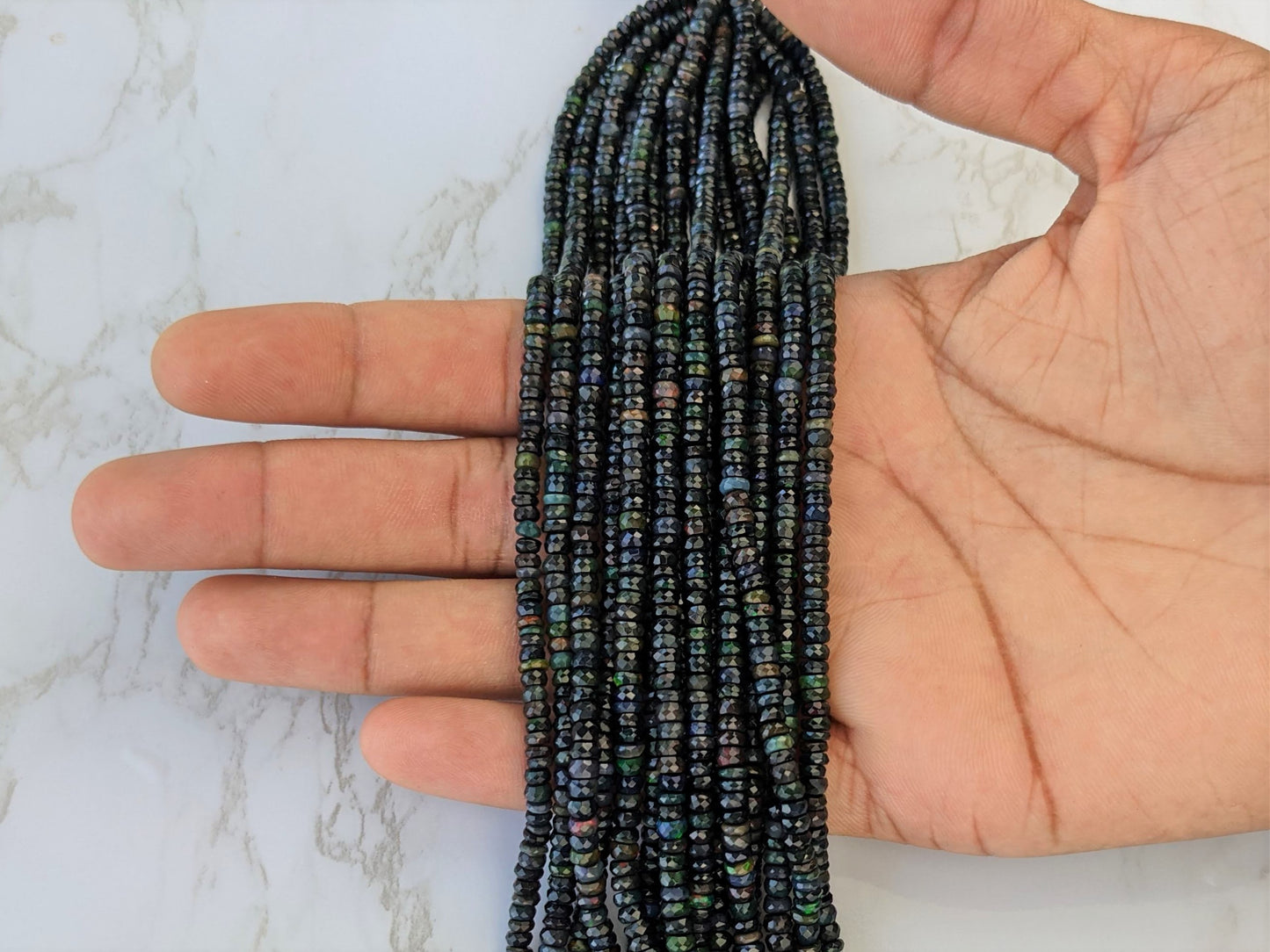 Black Ethiopian Opal 4.5mm Faceted Rondelles