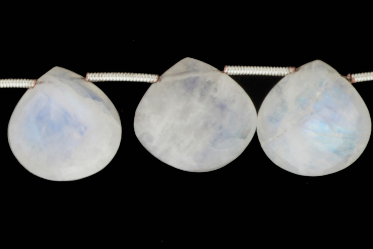 Blue Rainbow Moonstone 11mm Faceted Heart Shaped Briolettes