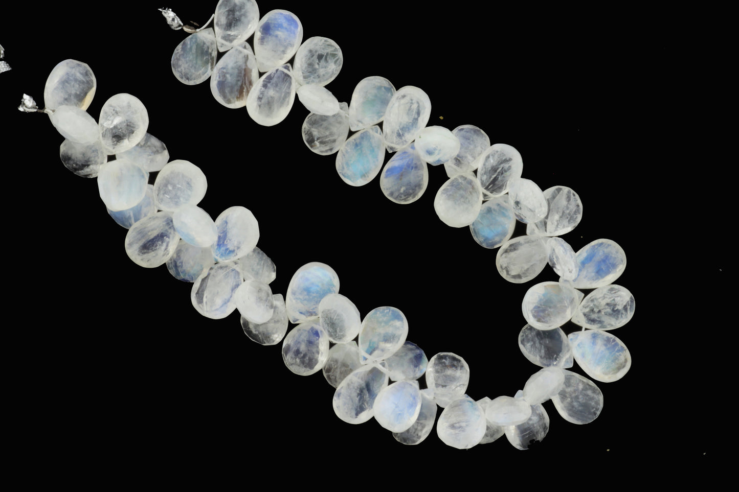 Blue Rainbow Moonstone 10x7mm Faceted Pear Shaped Briolettes