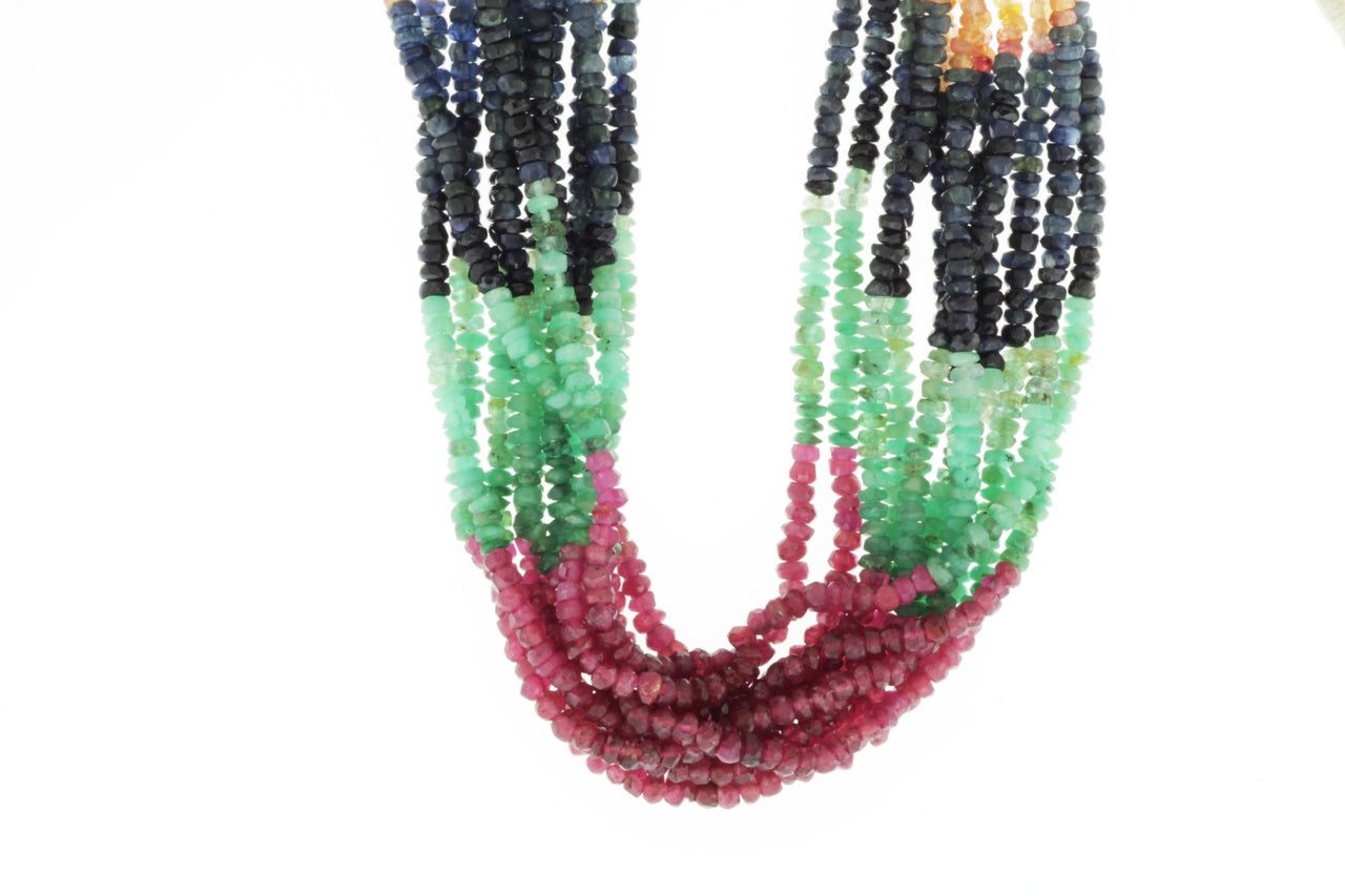 Rainbow Multi Ruby, Emerald, and Sapphire 2.5mm Faceted Rondelles