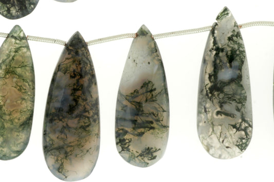 Green Moss Agate 20x10mm Faceted Pear Shaped Briolettes