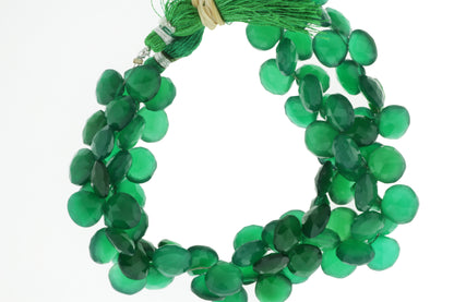 Green Onyx 9mm Faceted Heart Shaped Briolettes