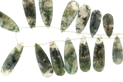 Green Moss Agate 28x12mm Faceted Pear Shaped Briolettes