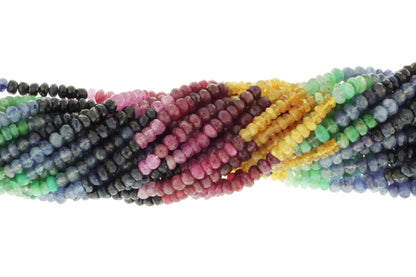 Rainbow Multi Ruby, Emerald, and Sapphire 4mm Faceted Rondelles