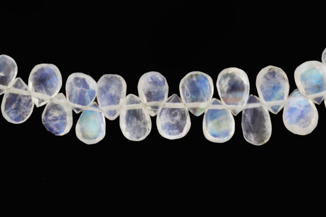 AA Blue Rainbow Moonstone 5x3mm Faceted Pear Shaped Briolettes