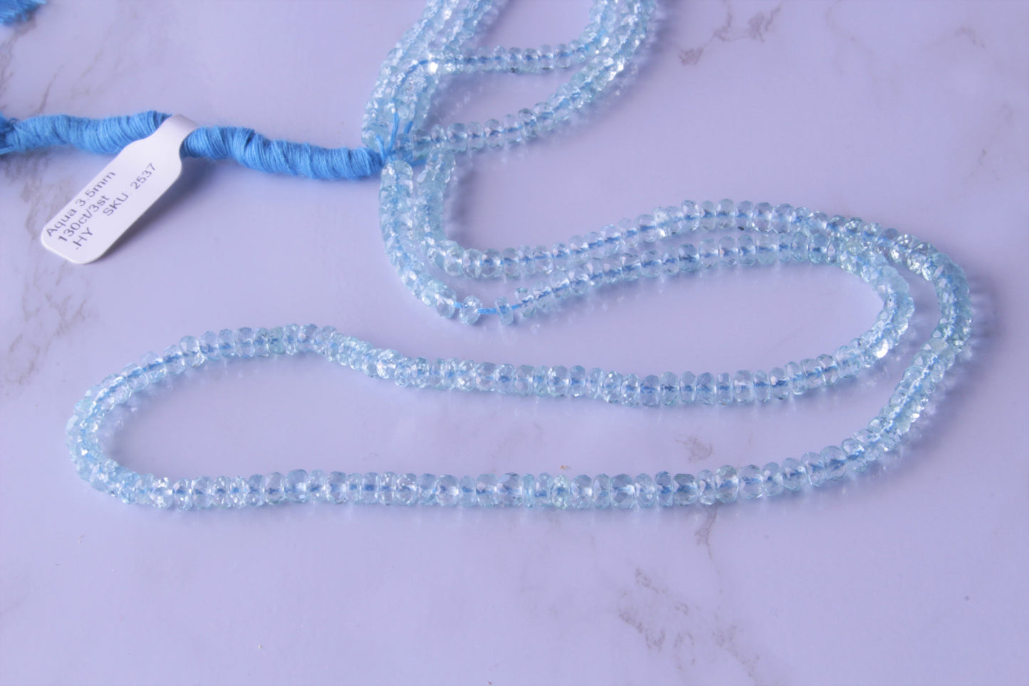 Blue Aquamarine 3.5mm Faceted Rondelles