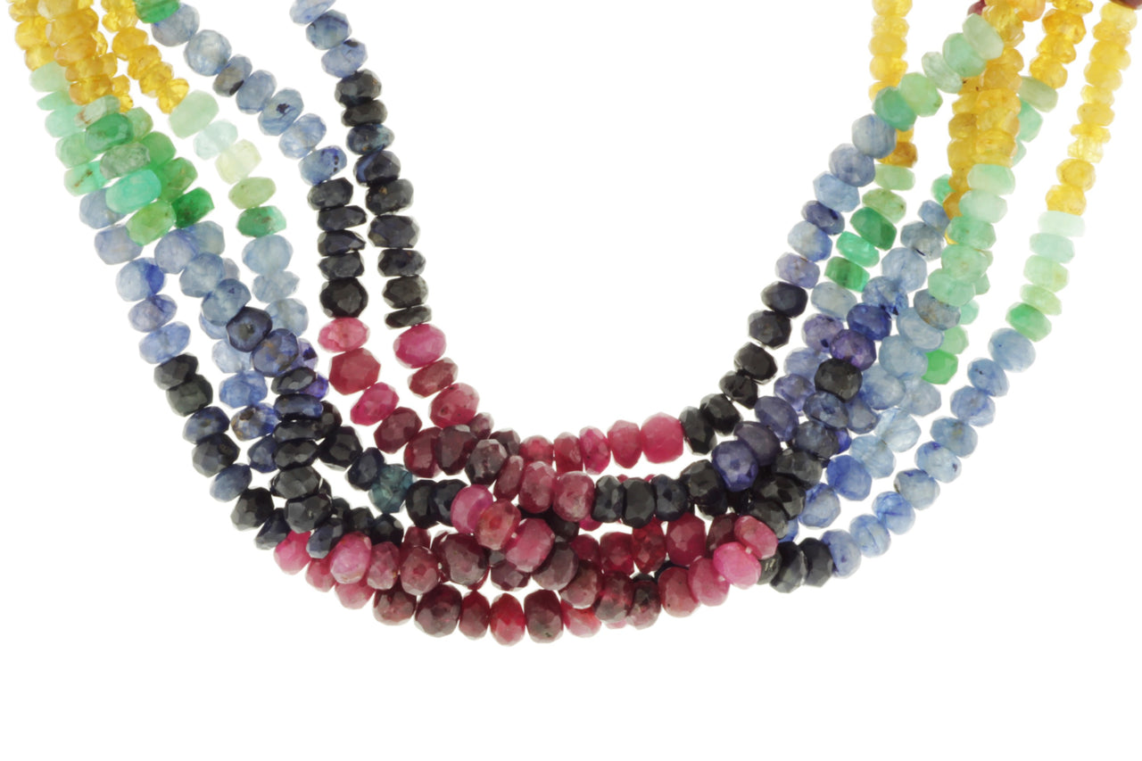 Rainbow Multi Ruby, Emerald, and Sapphire 4mm Faceted Rondelles