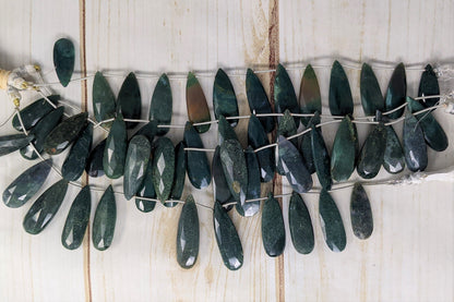Green Moss Agate 25x12mm Faceted Pear Shaped Briolettes
