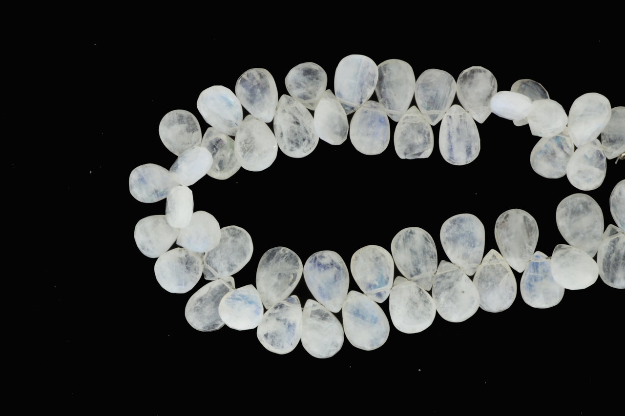 Blue Rainbow Moonstone 11x7mm Faceted Pear Shaped Briolettes