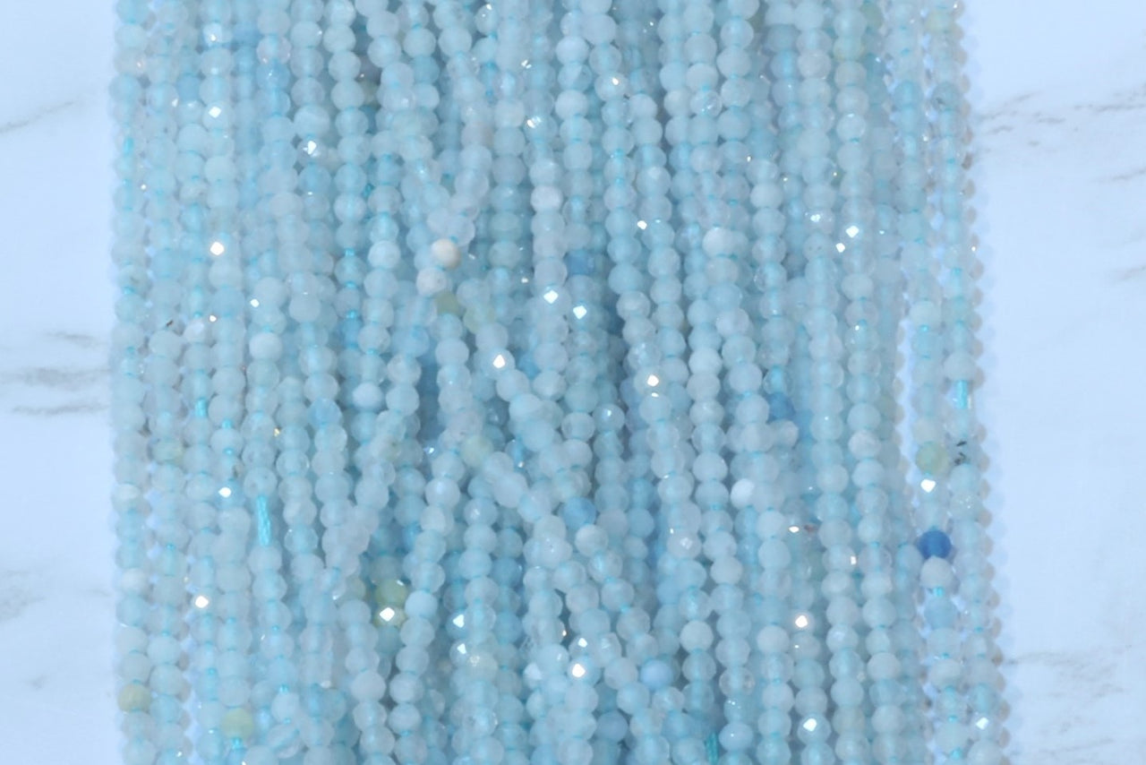 Blue Milky Aquamarine 2mm Faceted Rounds