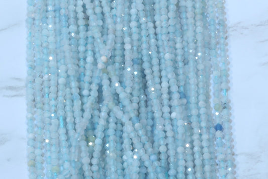 Blue Milky Aquamarine 2mm Faceted Rounds