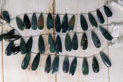 Green Moss Agate 25x12mm Faceted Pear Shaped Briolettes