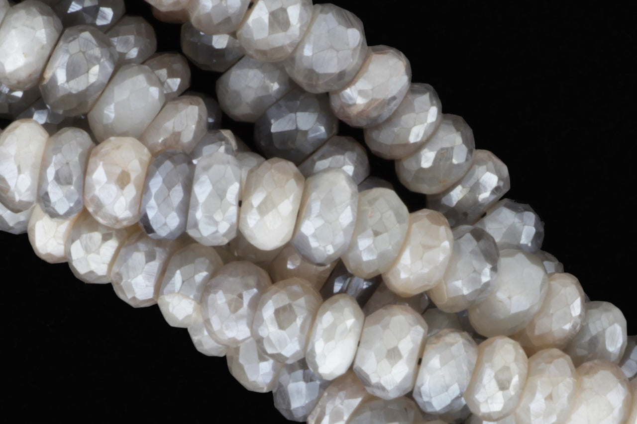 Coated Gray Moonstone 8mm Faceted Rondelles