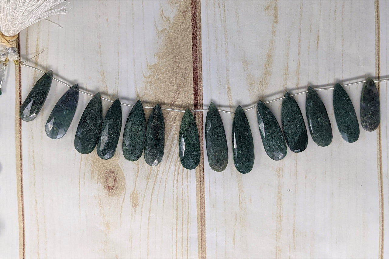 Green Moss Agate 25x12mm Faceted Pear Shaped Briolettes