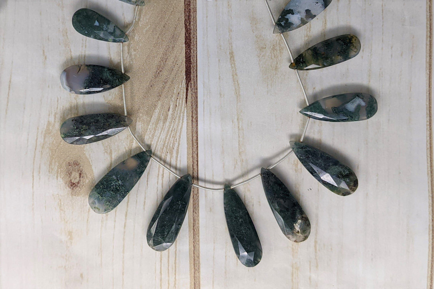 Green Moss Agate 25x12mm Faceted Pear Shaped Briolettes