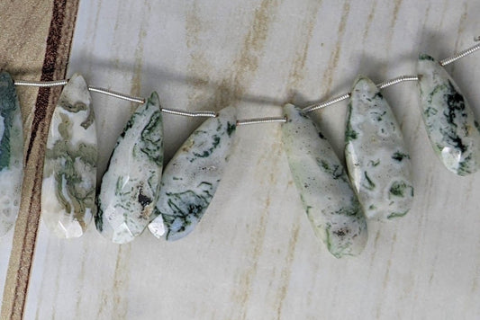 Moss Jasper 20x8mm Faceted Pear Shaped Briolettes