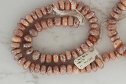 Coated Peach Moonstone 10mm Faceted Rondelles