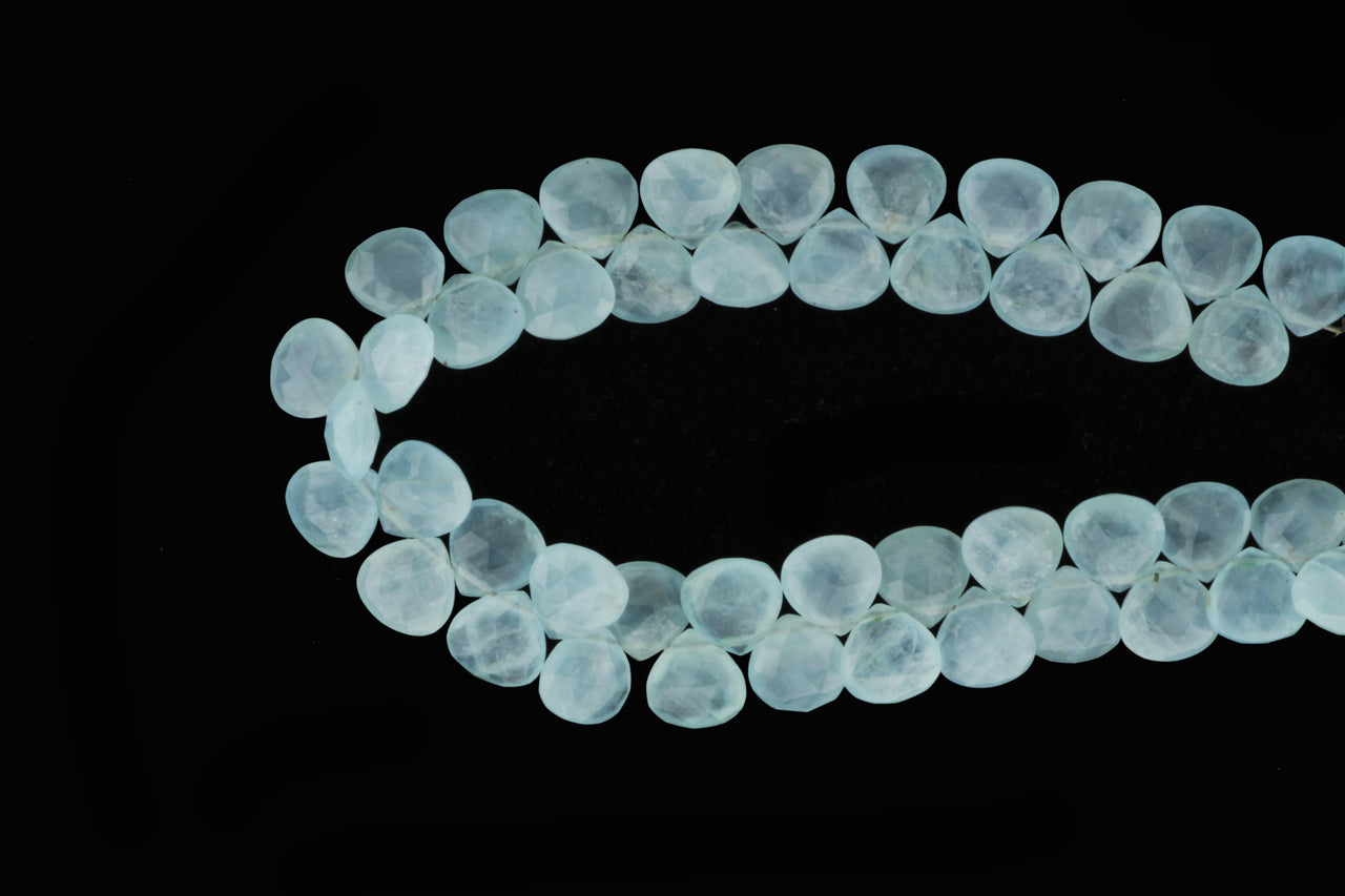 Blue Milky Aquamarine 9mm Faceted Heart Shaped Briolettes