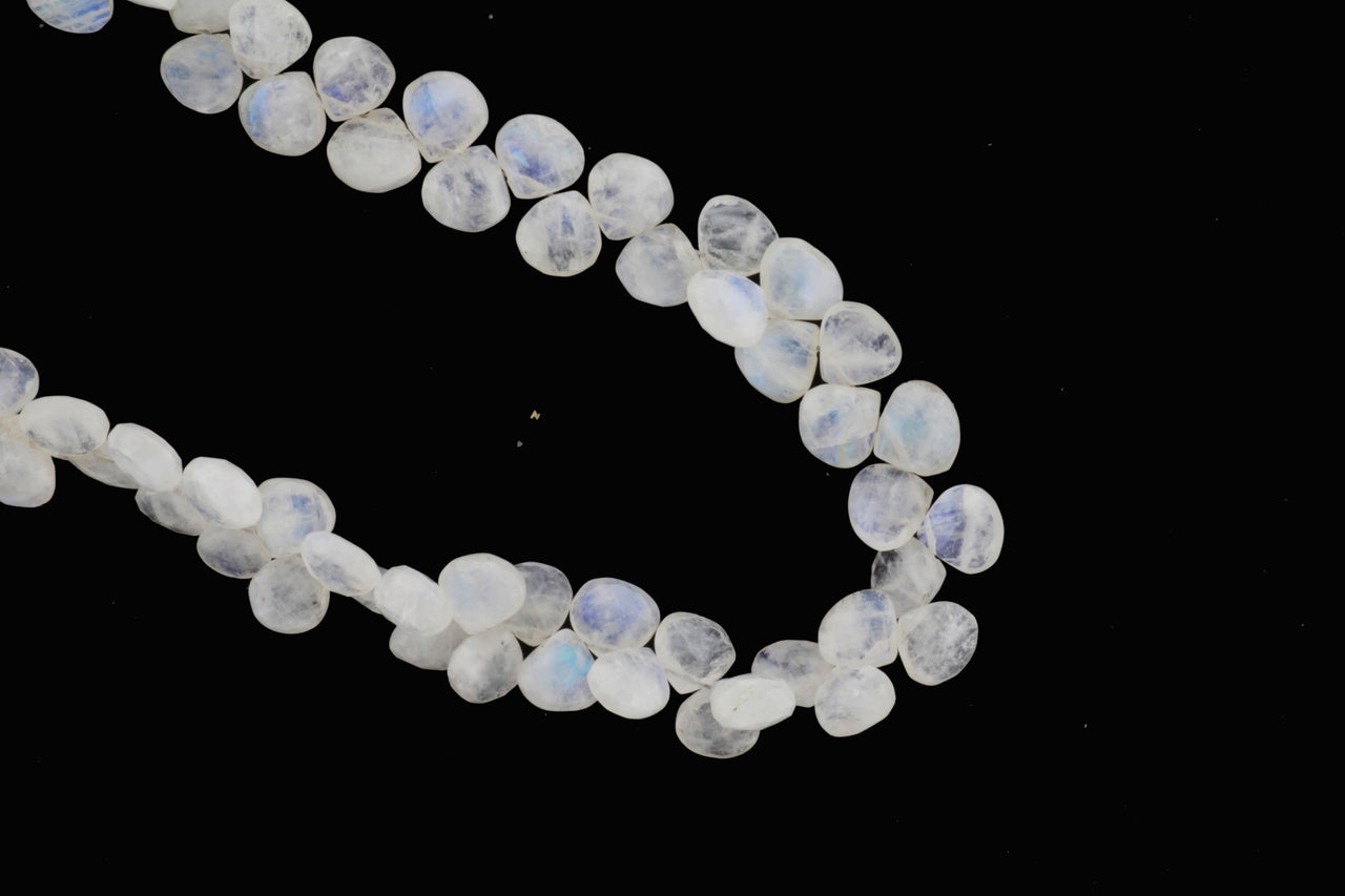 Blue Rainbow Moonstone 9mm Faceted Heart Shaped Briolettes