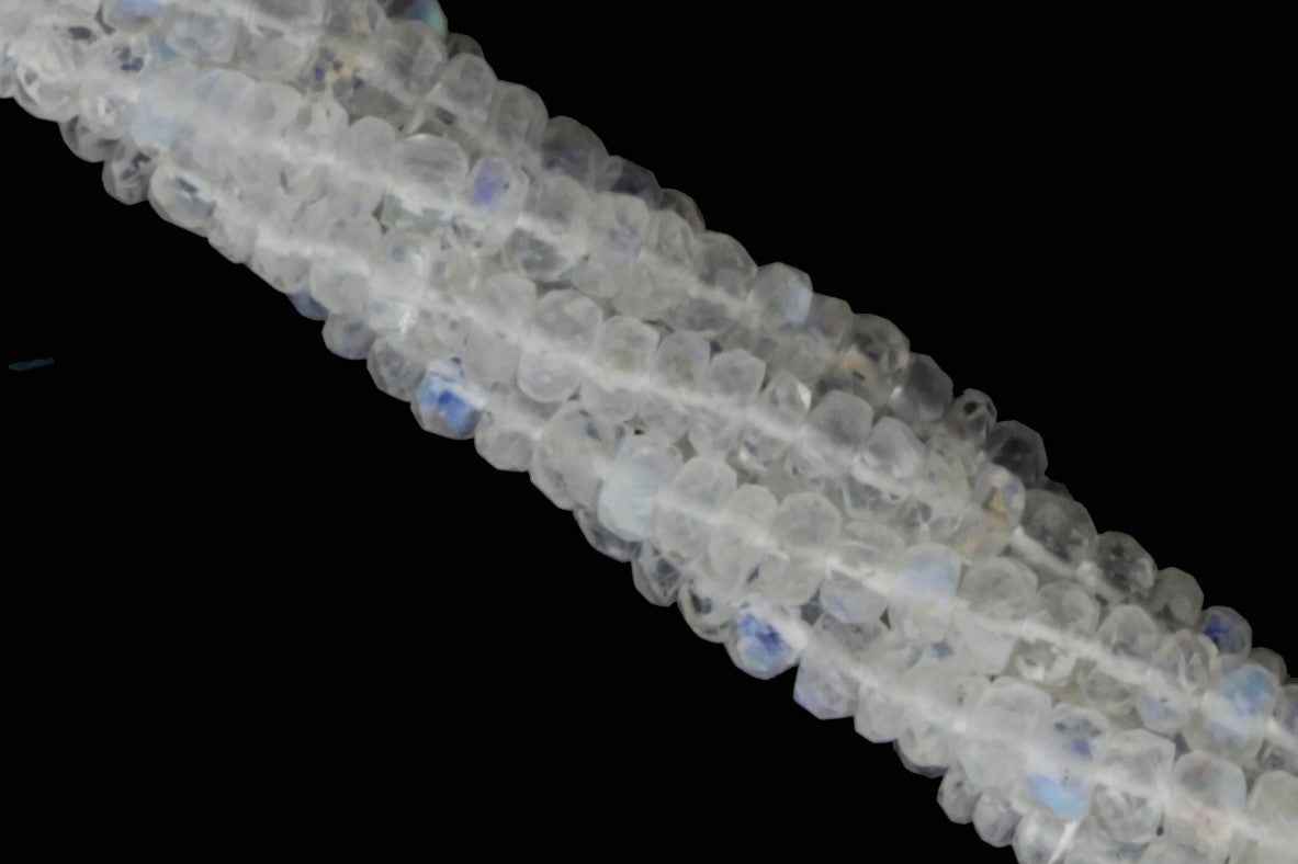 AA Blue Rainbow Moonstone 4mm Faceted Rondelles