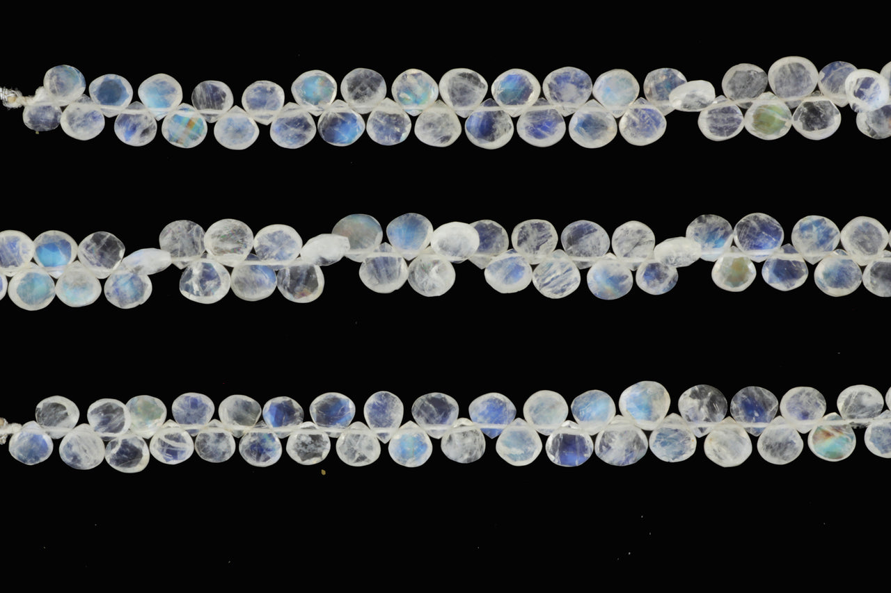 Blue Rainbow Moonstone 5mm Faceted Heart Shaped Briolettes